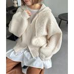 ニット セーター ケーブルニットフーディ レディース