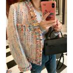 ジャケット ノーカラージャケット ミックスカラーツイードジャケット レディース