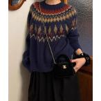 ニット セーター ノルディックジャガード ニットプルオーバー レディース