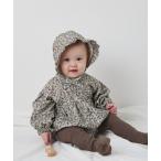 ショッピングロンパース ベビー服 ロンパース 「リンクコーデ」ボンネット付きフラワープリントコーデュロイフリルロンパース