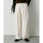 スラックス パンツ ウール混ウエストゴムツータックパンツ レディース