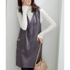 ショッピングベルーナ スカート 金ボタン使いスエード調ジャンパードレス