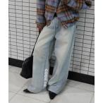 ショッピングプリント ジーンズ デニム デニムパンツ プリントルーズストレートデニム レディース