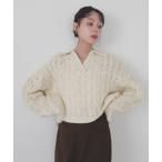 ショッピングケーブル ニット セーター ケーブルクロップドポロニット レディース