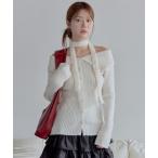 ショッピングオフショルダー ニット セーター 「2025FW新作アイテム」ニットマフラー＆オープンボタンオフショルダーニット レディース