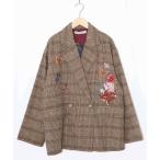 ショッピング刺繍 ジャケット テーラードジャケット 553251：花蝶刺繍のオーバーサイズ チェック柄ジャケット レディース