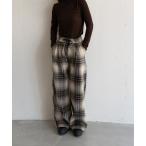 ショッピング柄 パンツ 起毛チェック柄タックワイドパンツ レディース