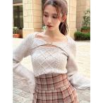 ショッピングピンク ニット セーター ケーブルニットレイヤードトップス レディース