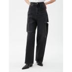 ジーンズ デニム デニムパンツ カットアウトダメージセミワイドデニム レディース