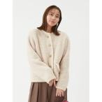 ジャケット ノーカラージャケット 金釦テディラメニットジャケット レディース