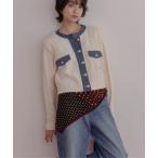 ショッピングカーデ カーディガン ニット×デニム MIX編みカーデ レディース