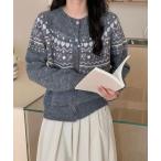 ショッピングノルディック カーディガン Nia(ニア)/リボンプリント　ノルディック柄カーディガン レディース