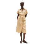 ワンピース リネンショートスリーブミディシャツワンピース