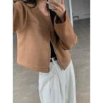 ショッピングスウェード ジャケット テーラードジャケット スウェード調ノーカラージップジャケット レディース