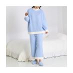 ショッピングパジャマ パジャマ ルームウェア ウエストウォーマー付き もちもちニットパジャマ ライトブルー レディース