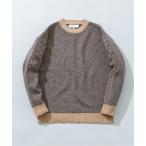 セーター ニット 「XLサイズあり」ヘリンボーン柄クルーネックニット メンズ