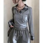 ショッピングチェックアップ tシャツ チェックレースアップガーリートップス レディース