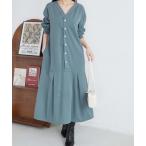 ワンピース Vネックルーズシルエット長袖ボリュウーロングワンピース