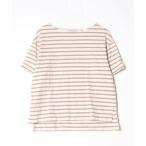「GLOBAL WORK」 ボーダー柄半袖Tシャツ M ベージュ レディース