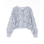 「acro」 長袖ニット フリ- ブルー レディース