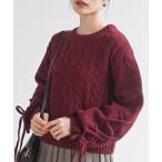 ショッピングリボン ニット セーター レースアップスリーブケーブルモールニットプルオーバー レディース