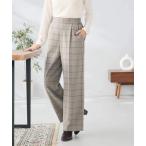 パンツ 「イージーケア/洗える/ストレッチ」裏起毛美ラクるスッキリ見えチェックワイドパンツ レディース