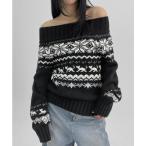 ニット セーター オフショルミックスデザインニットトップ レディース