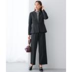 セットアップ 「レディーススーツ」ペプラムジャケットパンツスーツ（ノーカラージャケット＋ワイドパンツ）（ストレッチウール調シリーズ）「大きいサイズ有」