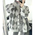 ショッピングアーガイル カーディガン アーガイル柄オーバーサイズニットカーディガン レディース