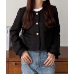 ジャケット ノーカラージャケット ゴールドボタンツイードジャケット レディース