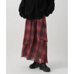 スカート イレヘムチェックフレアスカート