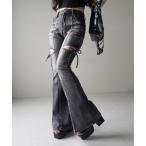 「me+em select」 ブーツカットデニムパンツ SMALL グレー レディース