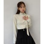 ショッピング動画 tシャツ 「着用動画あり・3色展開」ドットリボンハイネックトップス/2025 AW COLLECTION レディース