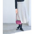 スカート チェックツイード金釦フレアスカート