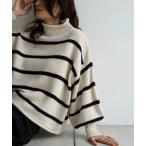 ショッピングハイネック ニット セーター ハイネックボーダーニット レディース