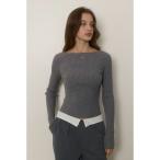 ニット セーター Rib Knit Long Sleeve Top /背中開きニットトップス レディース