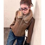 ショッピングスエード ブルゾン アウター 「取り外し可能」ファー襟スエードジップブルゾン レディース