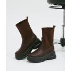 ショッピング材 ブーツ 「yomo企画」ストレッチ厚底ミドルブーツ レディース