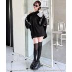 ショッピングチュニック ワンピース 「MLB」エンボスロゴBIGリボンコールドショルダーチュニック