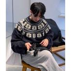 ショッピングノルディック セーター ニット 「NOWLE」ウィンター レトロ ノルディック柄 プルオーバー ニット メンズ レディース