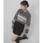 ニット セーター マルチボーダーポロニット レディース