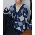 ショッピングレトロ ニット セーター アーガイルBIGカーデ レディース
