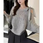 ショッピングスパンコール ニット セーター スパンコール ワンショルダー リボン ニット レディース