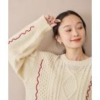ニット セーター 配色メローケーブル編みニットプルオーバー レディース