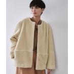 ショッピングショート ノーカラーコート コート フェイクボア切替ショートコート レディース