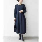 ショッピングマキシ ワンピース SHIPS any:「手洗い可能」ジャカード ウエスト タック ノーカラー ワンピース「NAVY BLUE」