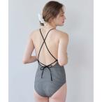 水着 サイドギャザーバッククロスデザインワンピース/水着 レディース