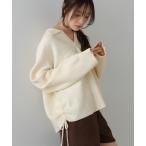 ショッピングバブ ニット セーター 襟付きリブ切替サイドドロストニットトップス レディース