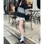 ショッピングカーデ カーディガン たっぷりシャギーカラーブロックカーデ レディース