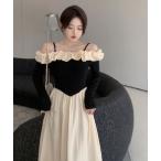 ワンピース 「2025秋冬新作」オフショル切り替えワンピース